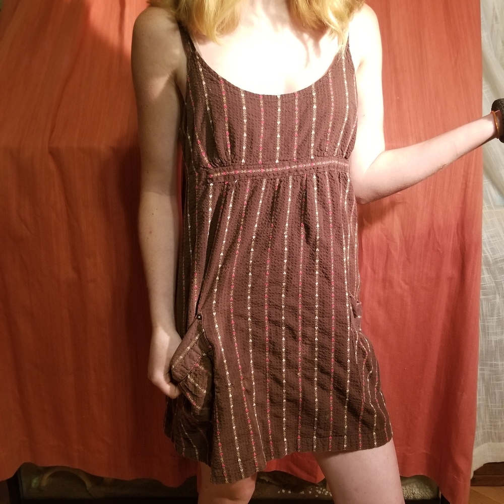 Red Camel plaid Dress with Pockets